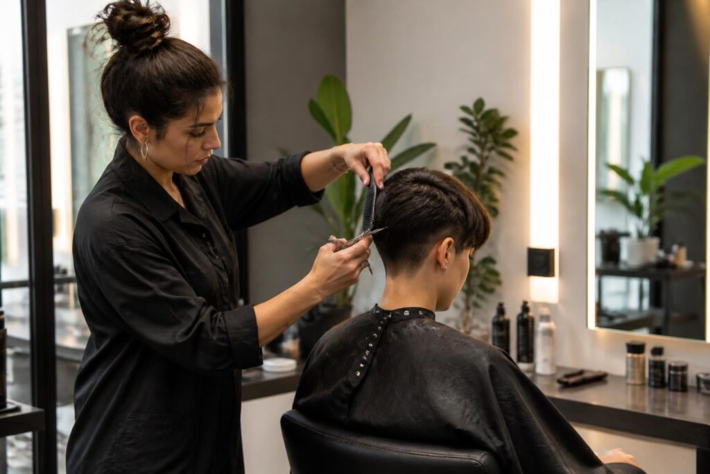 découvrez l'art du taper coiffure au salon de beauté, où la technique perfectionnée sublime votre style avec élégance et précision.
